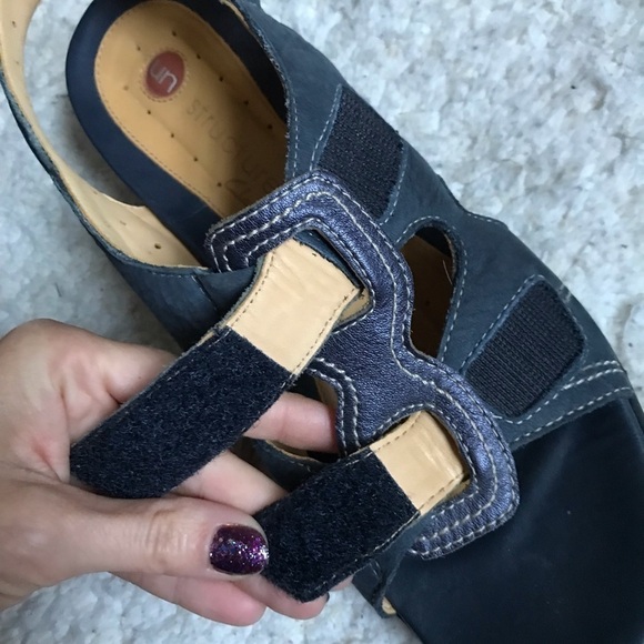 Clarks Unstructured Navy Suede and Metallic Purple Sandals Size 9N - Picture 10 of 12